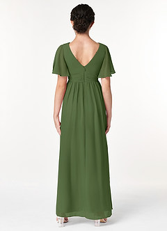 Azazie Temeka Junior Olive A-Line Pleated Chiffon Dress image2