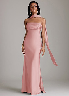 Azazie Saylor Vestidos de damas de honor Vestido de Rosa Empolvado de Satén Elástico de Corte Sirena con Sin tirantes image9