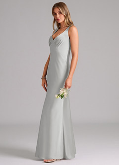 Azazie Kamila Brautjungfernkleider A-Linie Plissee Stretch-Satin Kleid Silber image6