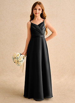 Azazie Umina Junior Formal Flower Girl Klänningar Klä A-Line i Matt satäng Plisserad image5