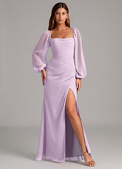 Azazie Brixley Bridesmaid Dresses Frosted Lilac Mermaid Long Sleeve Chiffon Dress image4