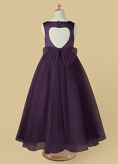 Azazie Muni Flower Girl Dresses Plum A-Line Bow Tulle Dress image3