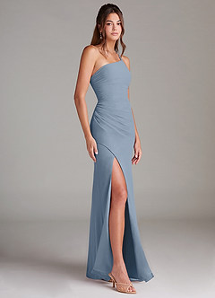 Azazie Eren Bridesmaid Dresses Dusty Blue Sheath One Shoulder Chiffon Dress image4