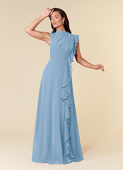 Azazie Narine vestidos de madre de la novia Vestido de Azul Pálido de Gasa de Corte en A con Cuello alto plisado image1