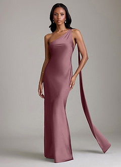 Azazie Juniper Bridesmaid Dresses Amethyst Mermaid One Shoulder Stretch Satin Dress image4