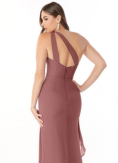 Azazie Maive Bridesmaid Dresses Desert Rose Sheath Pleated Ruffle Chiffon Dress image9