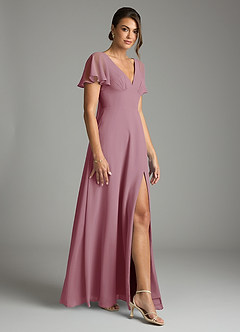 Azazie Kimber Bridesmaid Dresses Vintage Mauve A-Line Flounce Sleeve Chiffon Dress image6
