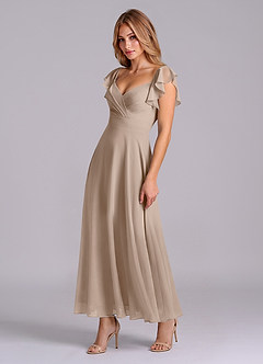Azazie Leilani Bridesmaid Dresses Taupe A-Line Ruched Chiffon Dress image4