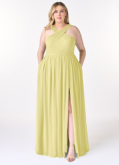 Azazie Elvira Bridesmaid Dresses Lemon Sorbet A-Line Pleated Chiffon Dress image7