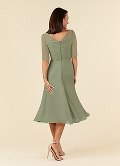 Azazie Naomi Mother of the Bride Dresses Pistachio A-Line Boatneck Pleated Chiffon Dress image2