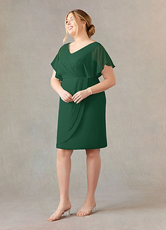 Azazie Julia vestidos de madre de la novia Vestido de Verde Oscuro de Gasa de Recto con Cuello en V Plisado image8