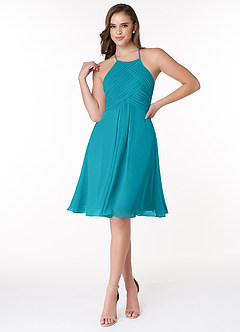 Azazie Adriana Final Sale Jade A-Line Pleated Chiffon Dress image1
