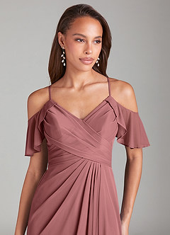 Azazie Dakota Bridesmaid Dresses Desert Rose A-Line Off the Shoulder Mesh Dress image5