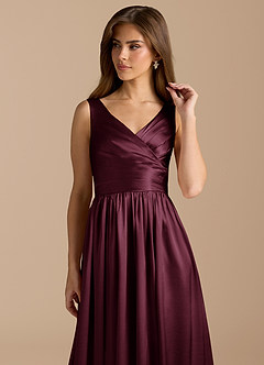 Azazie Keyla Brautjungfernkleider A-Linie Plissee Metallischer Satin Kleid Cabernetrot image8