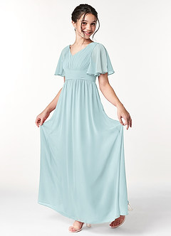Azazie Temeka Junior Mist A-Line Pleated Chiffon Dress image3