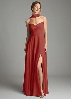 Azazie Ayla Abiti da Damigella Abito A-Line in Chiffon Scollo a Cuore Terracotta image7