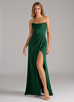 Azazie Johana Robes de demoiselle d'honneur Robe Sirène Convertible en Satin extensible Épaule décolletée Vert Foncé image6