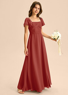 Azazie Azey Junior Vestido de Terracota de Gasa de Corte en A con Volante image5