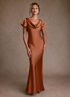 Azazie Shelby Mother of the Bride Dresses Copper Mermaid Pleated Stretch Satin Dress image4