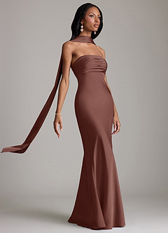 Azazie Saylor Brudtärnklänningar Klä av Sjöjungfru i Stretch Satin Axelbandslös Espresso image10