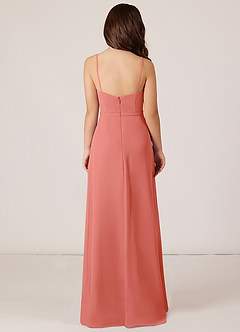 Azazie Kaylee Junior Salmon Pink A-Line with Belt Chiffon Dress image2