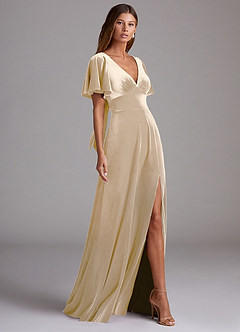 Azazie Kimber Bridesmaid Dresses Champagne A-Line with Pockets Velvet Dress image3