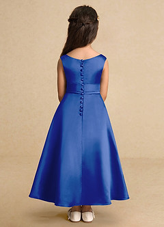 Azazie Lindy vestidos de niña de las flores Vestido de Azul Real de Satin Mate de Corte En A con Plisado image7