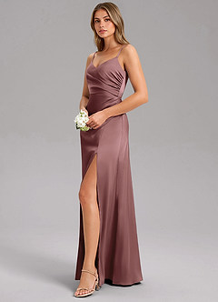 Azazie Azuree Bridesmaid Dresses Vintage Mauve A-Line Pleated Stretch Satin Dress image4