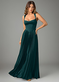 Azazie Avenelle Bridesmaid Dresses Pine A-Line Corset Stretch Satin Dress image1