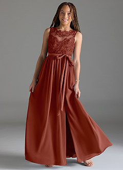 Azazie Elly Junior Auburn A-Line Lace Chiffon Dress image1