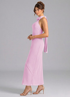 Azazie Velli Vestidos de madrinha de casamento Vestido Rosa Doce de Chiffon de sereia com Pescoço alto image4