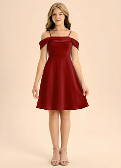 Azazie Anselie Junior Pomegranate A-Line Pleated Stretch Satin Dress image3
