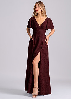 Azazie Kimber Jurken voor bruidsmeisjes Jurk van Bloemen Burn-out met A-Lijn met Zakken Cabernet image6