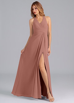 Azazie Dorota Bridesmaid Dresses Cedar Rose A-Line Pleated Chiffon Dress image4