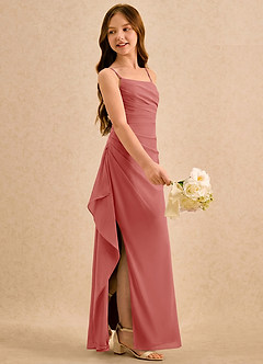 Azazie Cannoli Girls Formal Blumenmädchenkleider A-Linie Plissee Chiffon Kleid Antike Rose image4