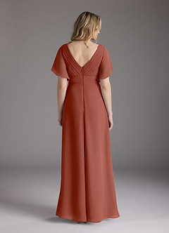 Azazie Alessa At-home Try On Dresses Auburn A-Line V-Neck Pleated Chiffon Dress image6