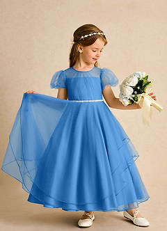 Azazie Duckie Flower Girl Dresses Blue Jay Ball-Gown Pleated Tulle Dress image3