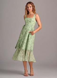 Azazie Deb Bridesmaid Dresses Green Fern Floral A-Line with Pockets Chiffon Convertible Dress image6