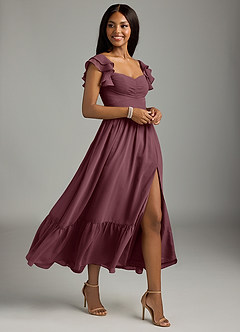 Azazie Anaya Bridesmaid Dresses Sangria A-Line Pleated Chiffon Dress image3