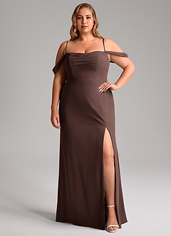 Azazie Saige Vestidos de damas de honor Vestido de Ganache de Gasa de Corte en A Convertible con Vestidos sin tirantes image13