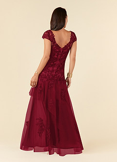 Azazie Romy Mother of the Bride Dresses Burgundy Mermaid V-Neck Sequins Tulle Dress image3