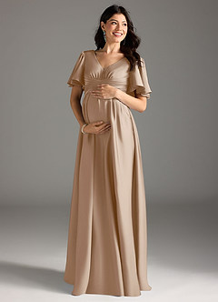 Azazie Verna Maternity Bridesmaid Dresses A-Line Ruched Stretch Satin Floor-Length Dress image3