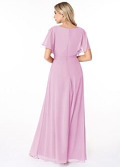 Azazie Aaliyah Bescheidene Brautjungfernkleider A-Linie Schaufel Gefaltet Chiffon Bodenlänge Kleid image2
