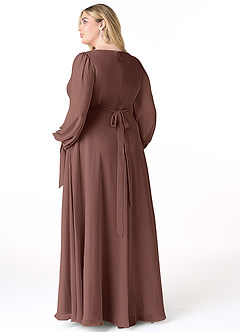 Azazie Leonia Bridesmaid Dresses Espresso A-Line Long Sleeve Chiffon Dress image2
