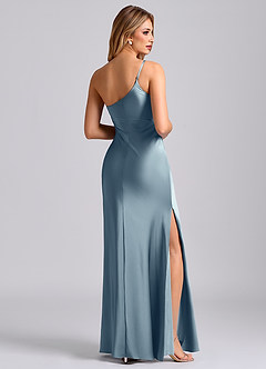 Azazie Marseli Final Sale Dusty Blue Mermaid One Shoulder Stretch Satin Dress image2