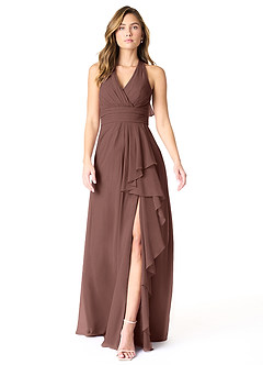 Azazie Aviv Bridesmaid Dresses Espresso A-Line Pleated Chiffon Dress image1