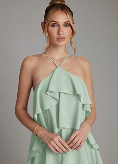 Azazie Deena Bridesmaid Dresses Agave A-Line Ruched Chiffon Dress image3