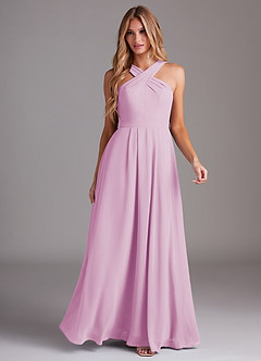 Azazie Dixie Bridesmaid Dresses Candy Pink A-Line Halter Pleated Chiffon Dress image3