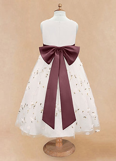 Azazie Pollie Flower Girl Dresses Ivory Sangria A-Line Bow Tulle Dress image12