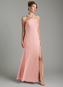 Azazie Rue Bridesmaid Dresses Rosette A-Line Halter Chiffon Dress image1